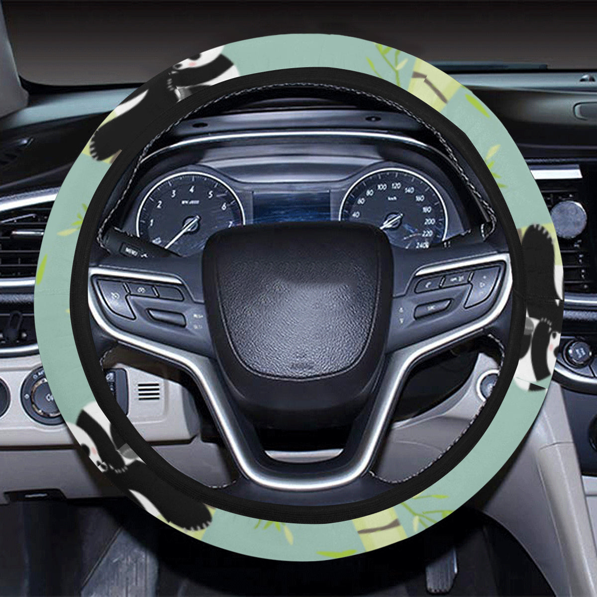 Panda Pattern Print Design A03 Steering Wheel Cover with Elastic Edge
