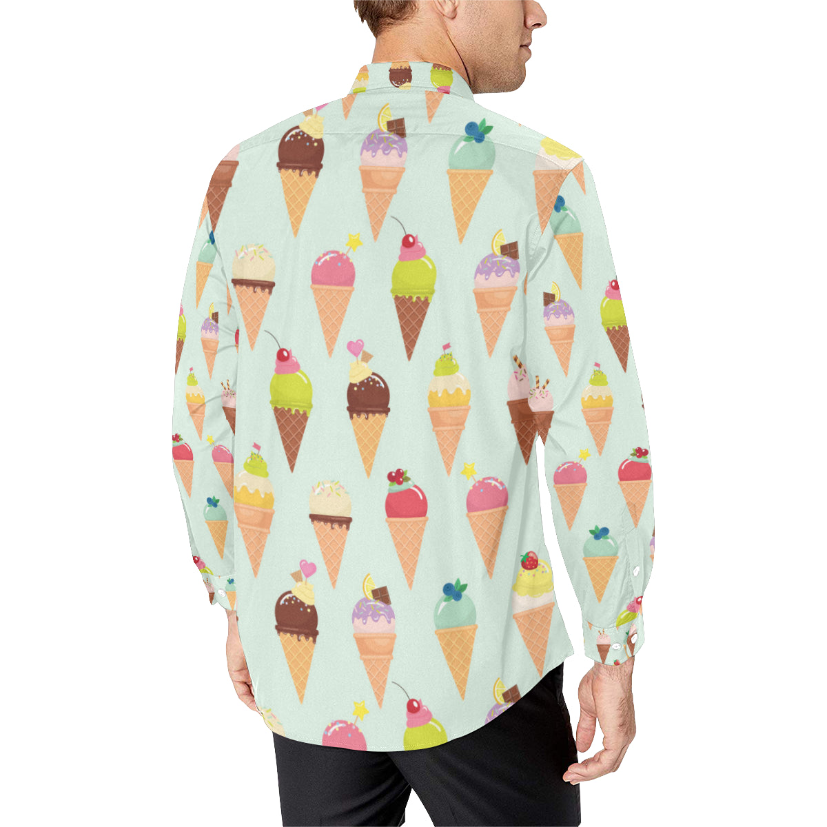 Ice Cream Pattern Print Design 03 Men's Long Sleeve Shirt