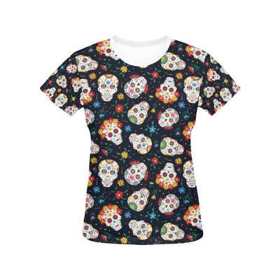 Sugar Skull Print Design LKS305 Women's  T-shirt