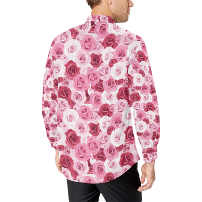 Pink Red Rose Pattern Print Men's Long Sleeve Shirt