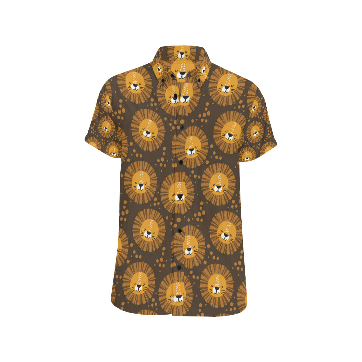 Lion Cartoon Pattern Print Design 01 Men's Short Sleeve Button Up Shirt