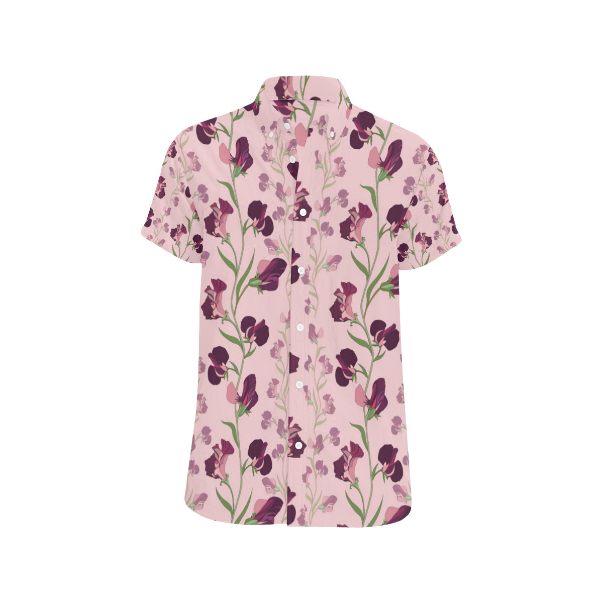 Peony Pattern Print Design PE09 Men's Short Sleeve Button Up Shirt