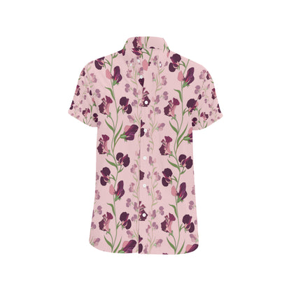 Peony Pattern Print Design PE09 Men's Short Sleeve Button Up Shirt