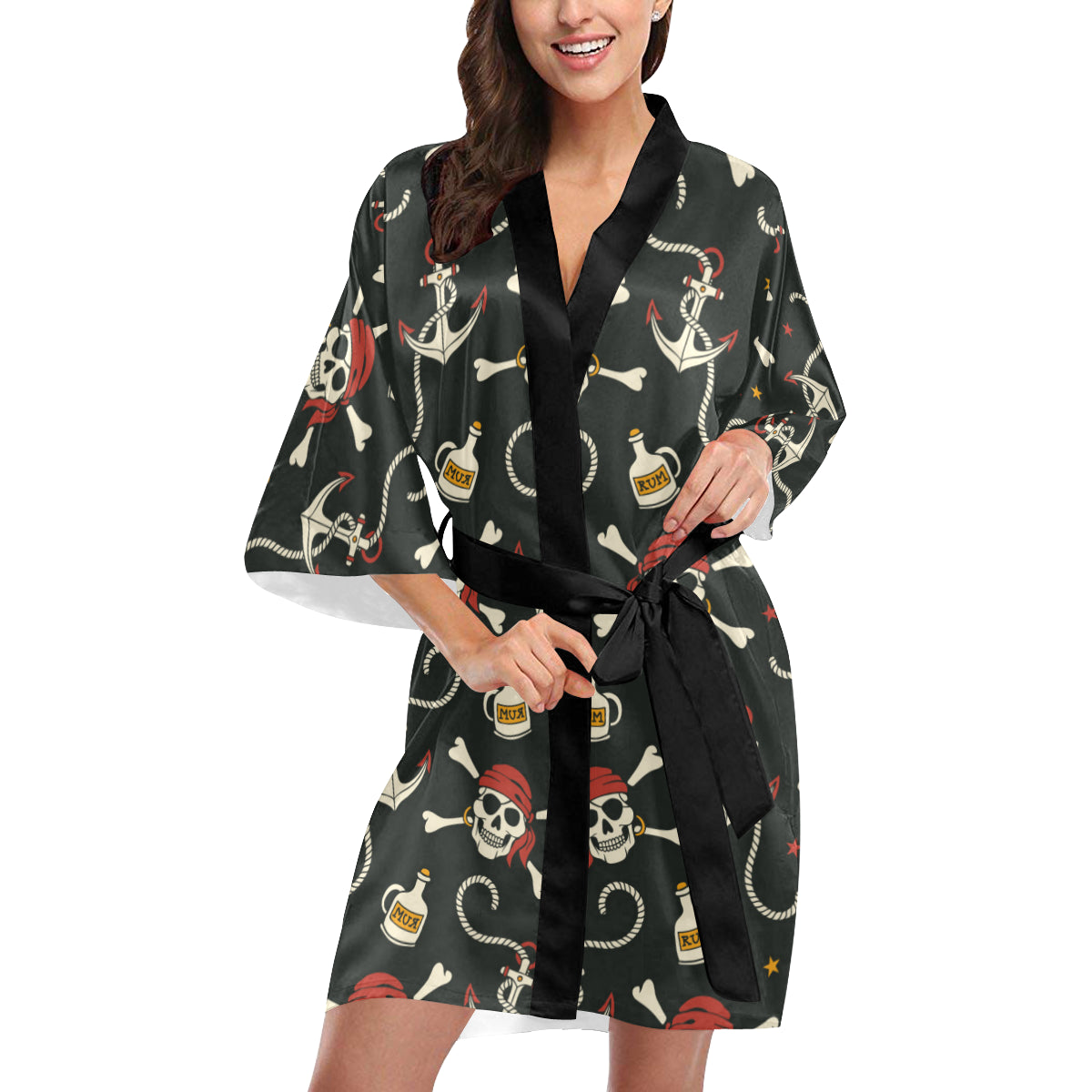 Pirate Pattern Print Design A02 Women's Short Kimono