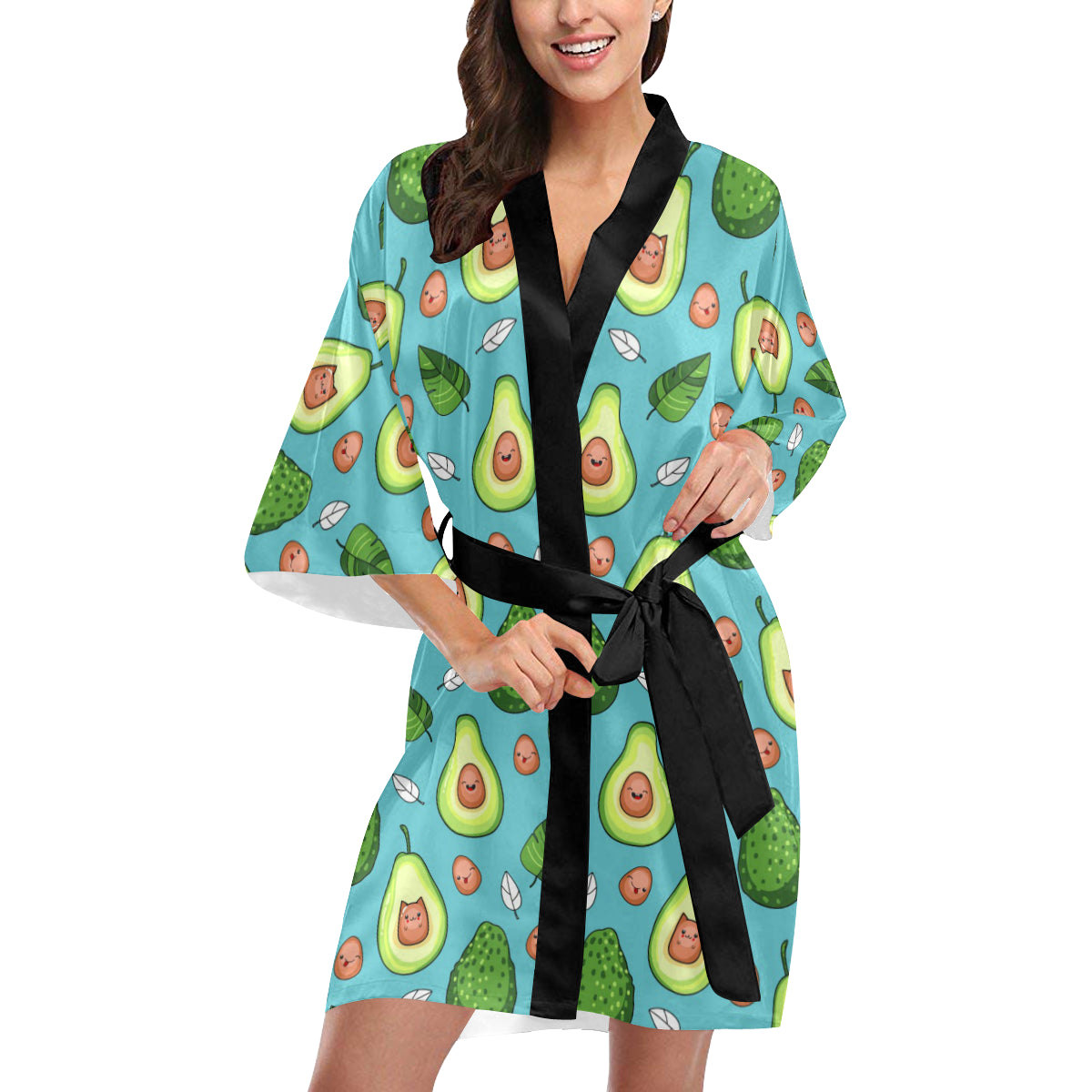 Avocado Pattern Print Design AC05 Women's Short Kimono
