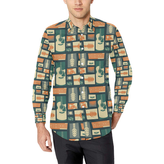 Acoustic Guitar Pattern Print Design 02 Men's Long Sleeve Shirt
