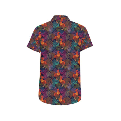 Rooster Print Style Men's Short Sleeve Button Up Shirt