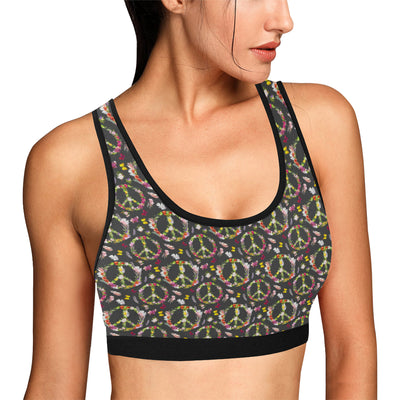 Peace Sign flowers Design Print Sports Bra