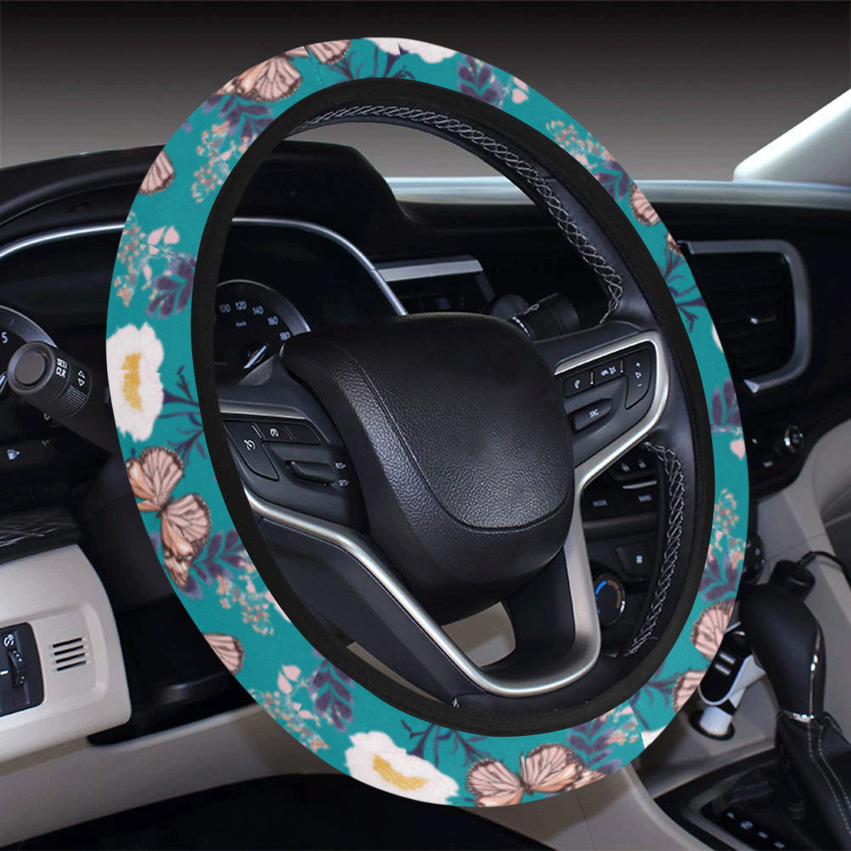 Butterfly Pattern Print Design 012 Steering Wheel Cover with Elastic Edge