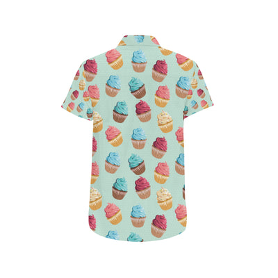 Cupcake Pattern Print Design 01 Men's Short Sleeve Button Up Shirt