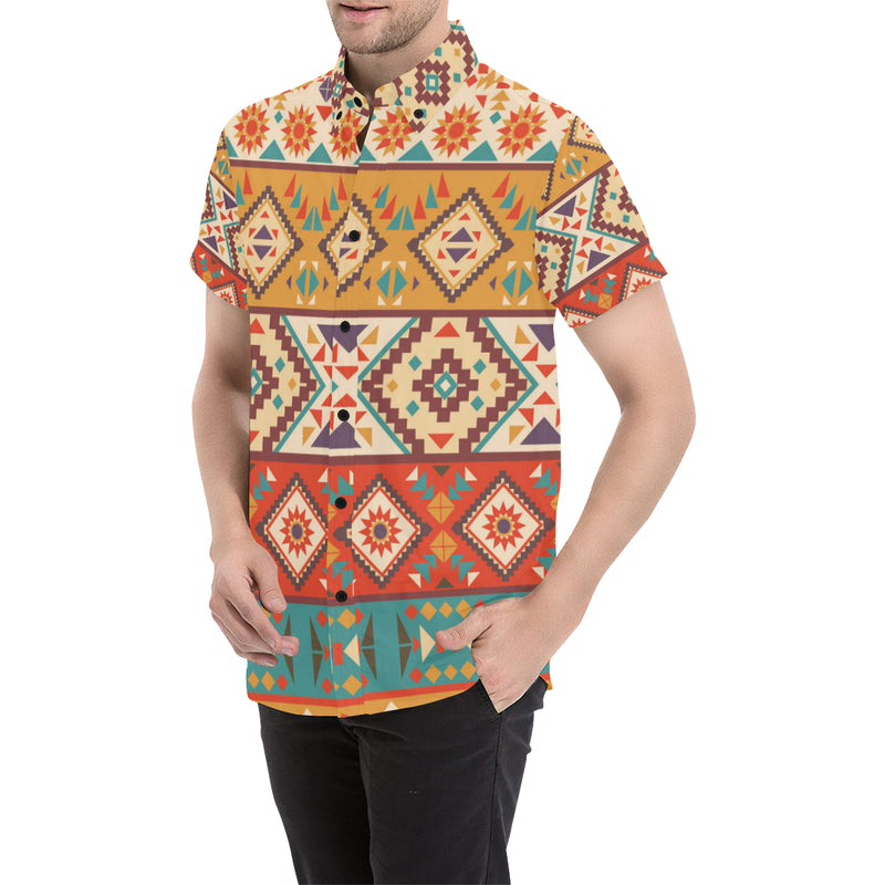 Navajo Pattern Print Design A01 Men's Short Sleeve Button Up Shirt