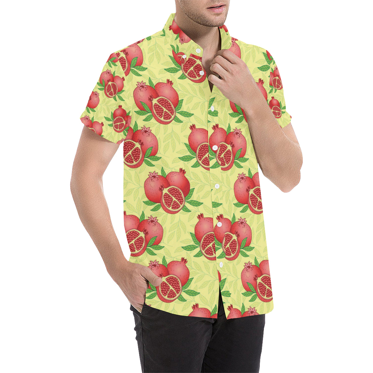 Pomegranate Pattern Print Design PG07 Men's Short Sleeve Button Up Shirt