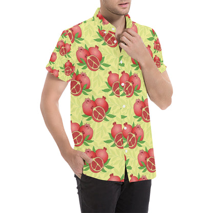Pomegranate Pattern Print Design PG07 Men's Short Sleeve Button Up Shirt