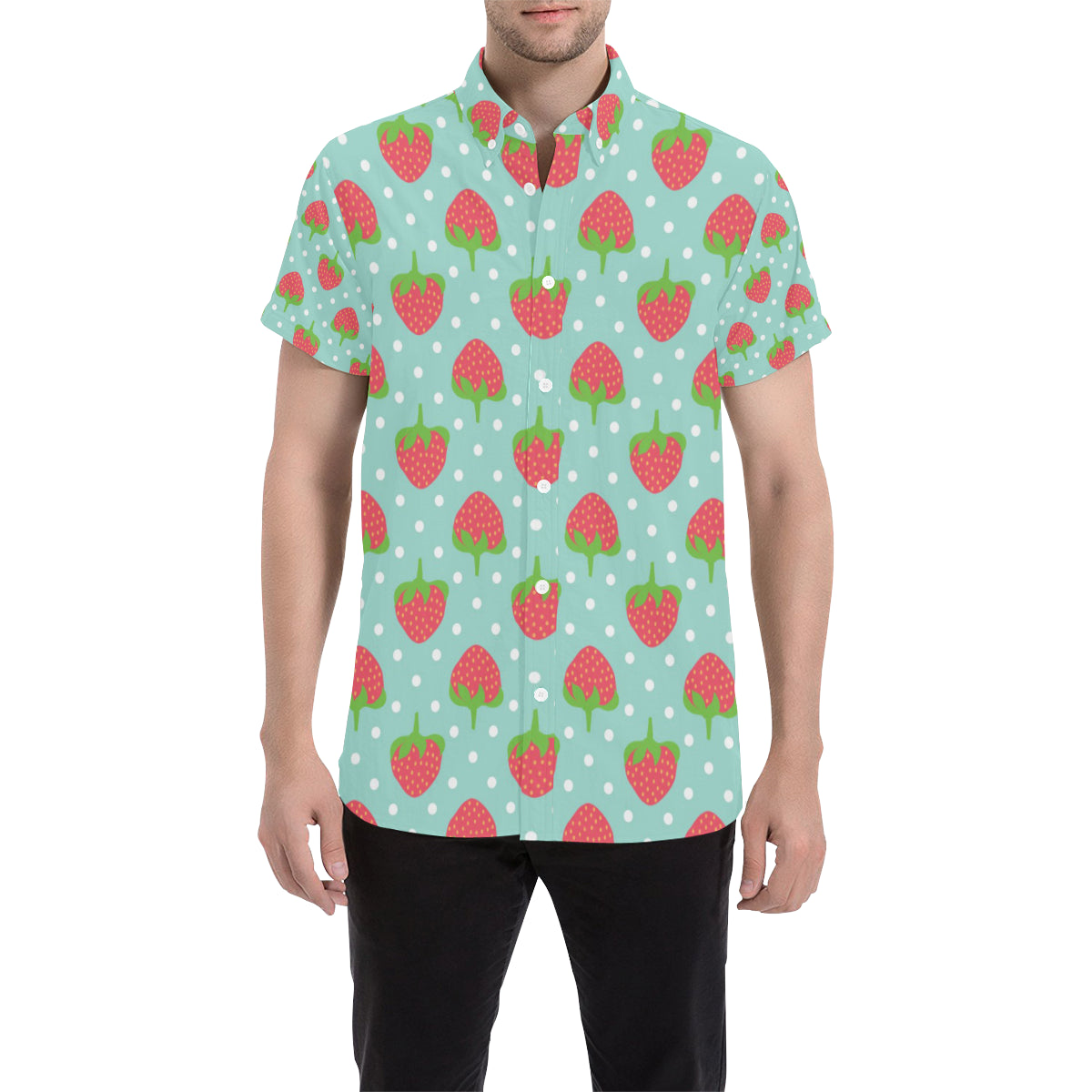 Strawberry Pattern Print Design SB06 Men's Short Sleeve Button Up Shirt