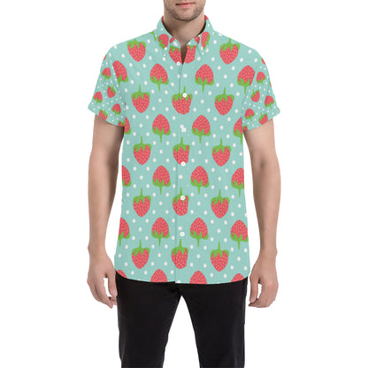 Strawberry Pattern Print Design SB06 Men's Short Sleeve Button Up Shirt