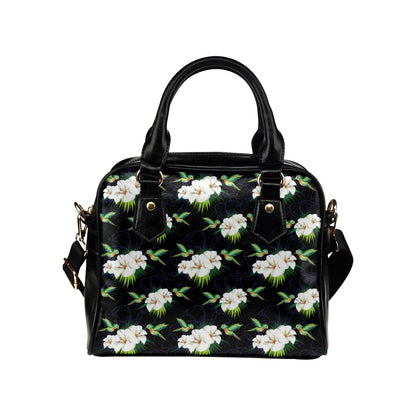 Hummingbird with Flower Pattern Print Design 03 Shoulder Handbag