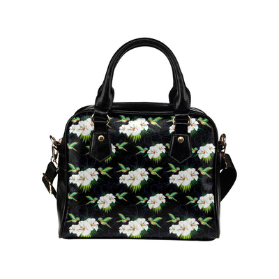 Hummingbird with Flower Pattern Print Design 03 Shoulder Handbag