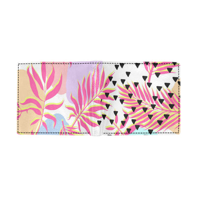 Pink Tropical Palm Leaves Men's ID Card Wallet