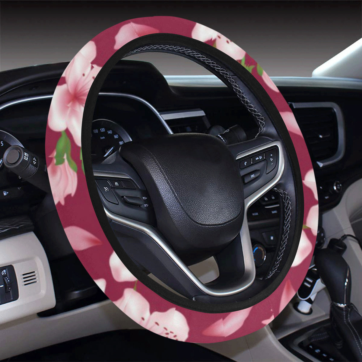 Cherry Blossom Pattern Print Design CB06 Steering Wheel Cover with Elastic Edge