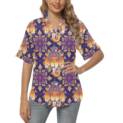 Ganesha Pattern Print Design 01 Women's Hawaiian Shirt