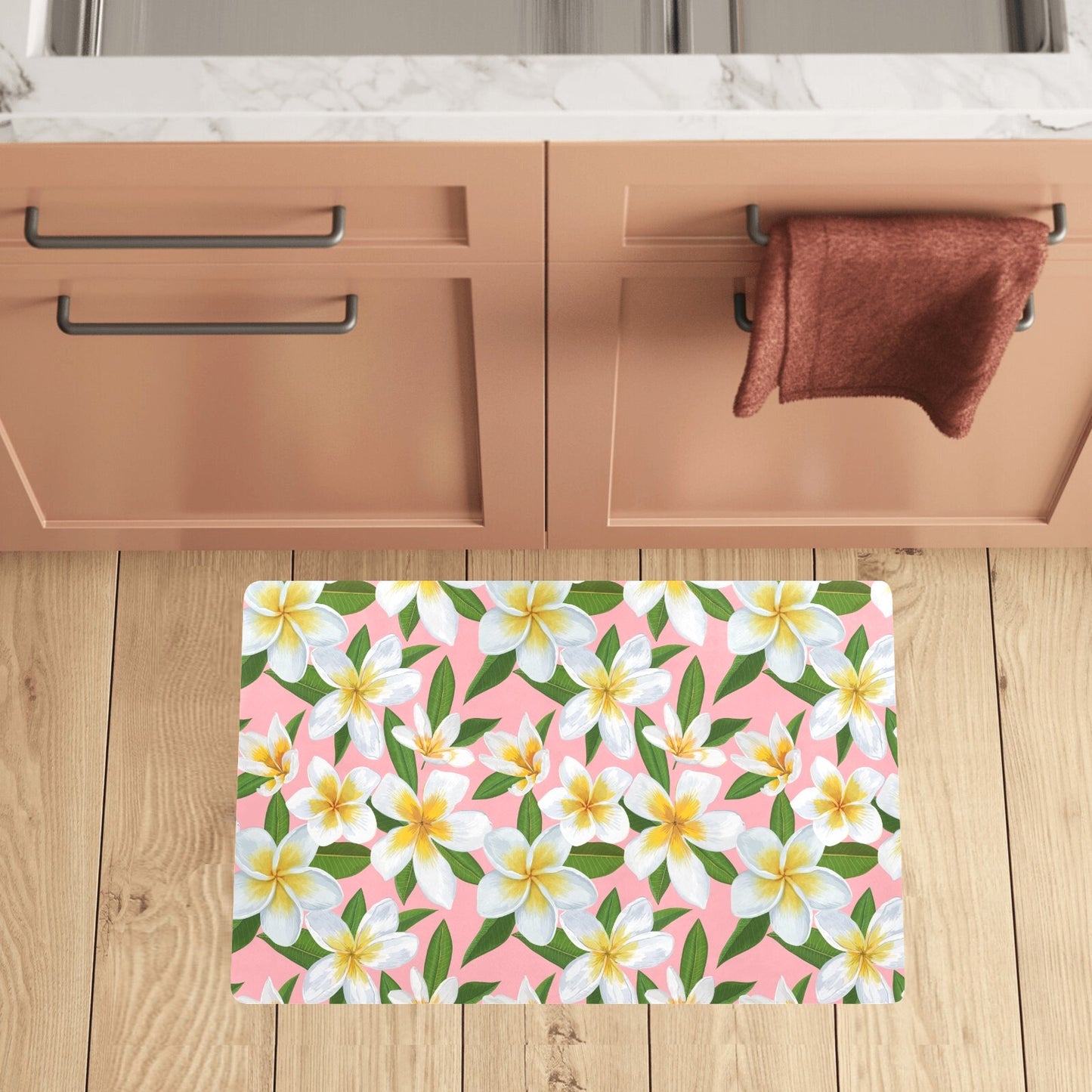 White Plumeria Pattern Print Design PM011 Kitchen Mat