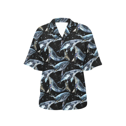 Humpback Whale Pattern Print Design 01 Women's Hawaiian Shirt