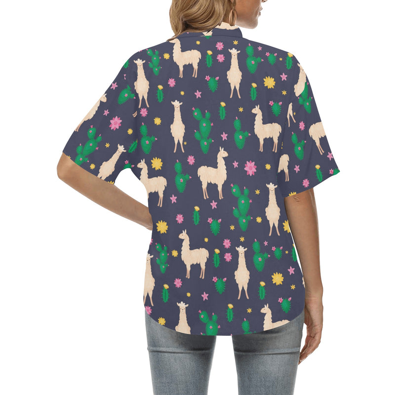 Llama Cactus Pattern Print Design 012 Women's Hawaiian Shirt