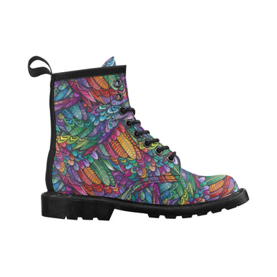 Feather Multicolor Design Print Women's Boots