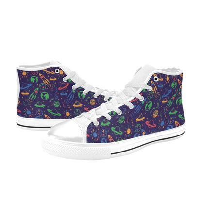UFO Space Rocket Print Design LKS302 High Top Women's White Shoes