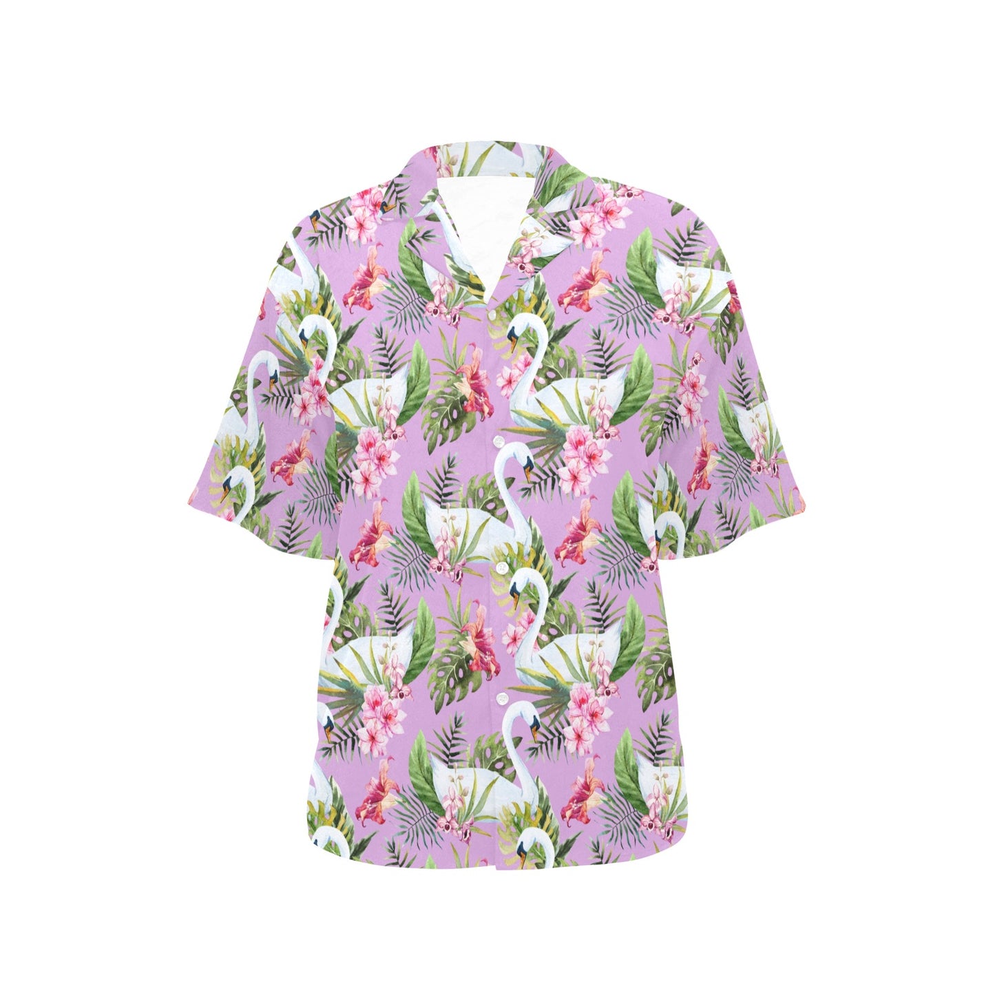 Swan with Flower Pattern Print Design 01 Women's Hawaiian Shirt
