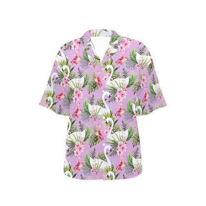 Swan with Flower Pattern Print Design 01 Women's Hawaiian Shirt