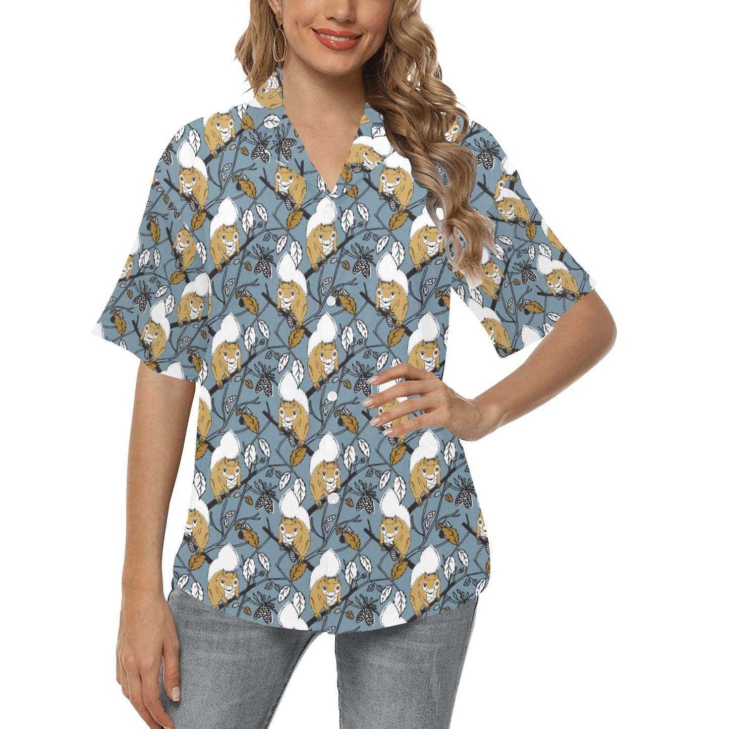 Squirrel Print Design LKS305 Women's Hawaiian Shirt