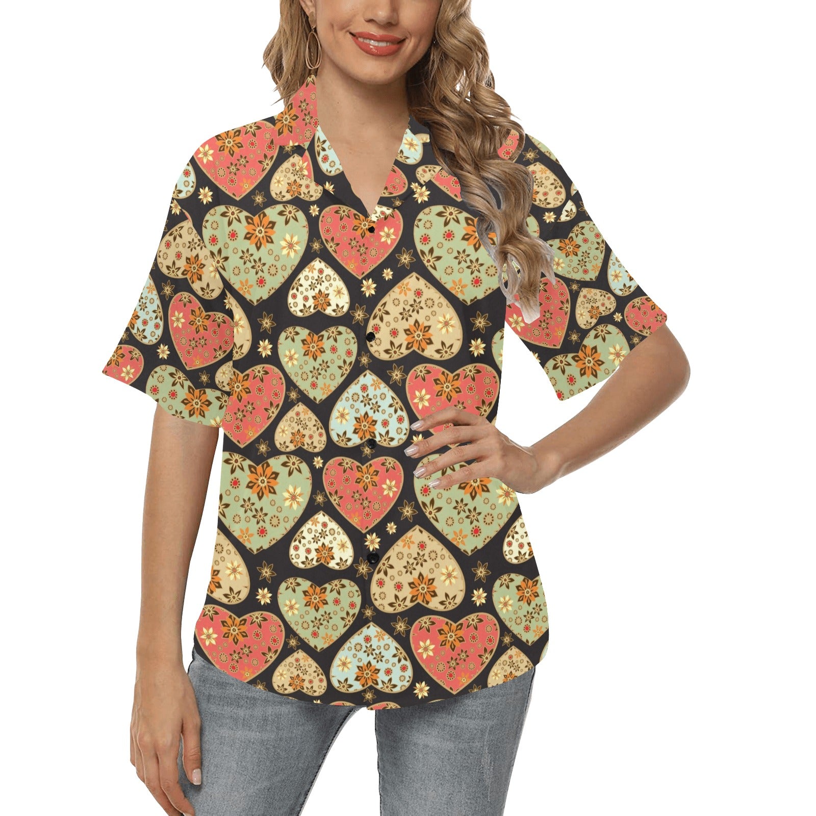 Heart Boho Pattern Print Design HE04 Women's Hawaiian Shirt