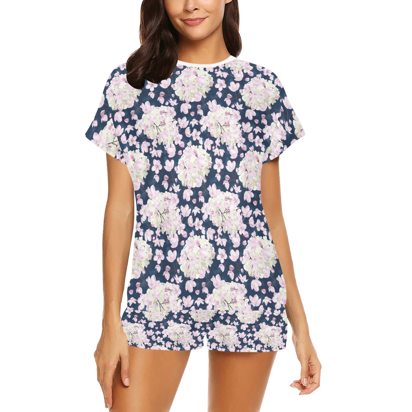 Sakura Print Design LKS305 Women's Short Pajama Set