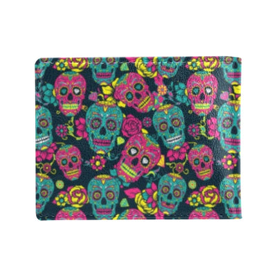 Sugar Skull Floral Design Themed Print Men's ID Card Wallet