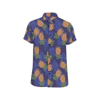 Pineapple Pattern Print Design PP02 Men's Short Sleeve Button Up Shirt