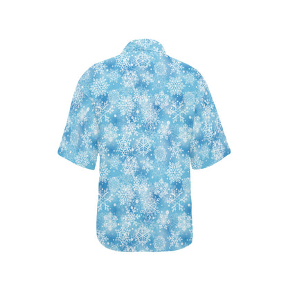 Snowflake Blue Print Design LKS301 Women's Hawaiian Shirt