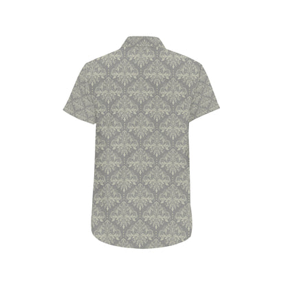 Damask Grey Elegant Print Pattern Men's Short Sleeve Button Up Shirt