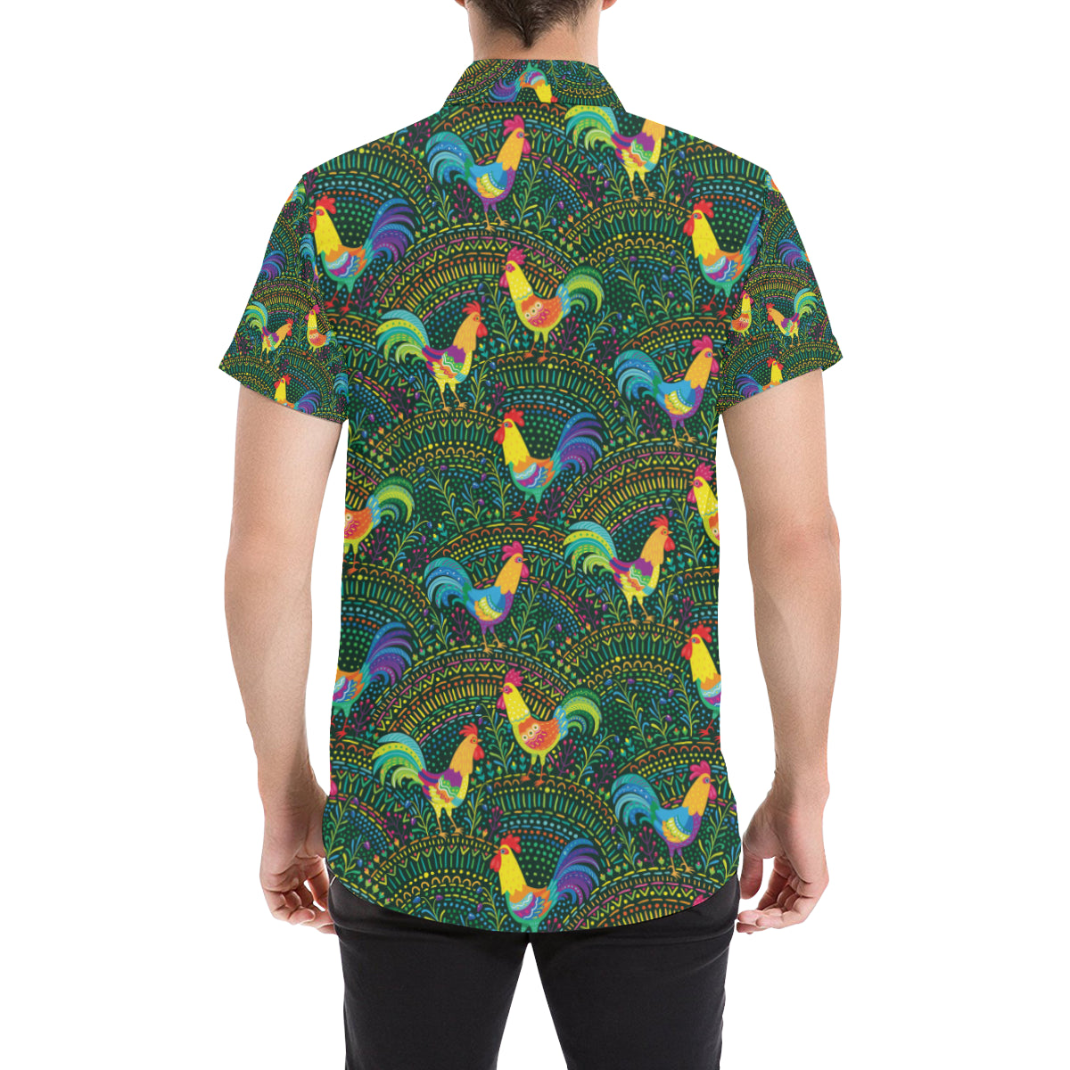 Rooster Pattern Print Design A01 Men's Short Sleeve Button Up Shirt