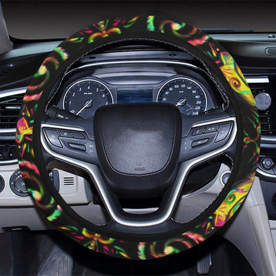 lotus Boho Pattern Print Design LO09 Steering Wheel Cover with Elastic Edge