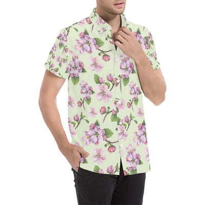 Apple blossom Pattern Print Design AB05 Men's Short Sleeve Button Up Shirt