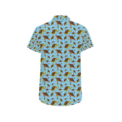 Hello Sea Turtle Print Pattern Men's Short Sleeve Button Up Shirt