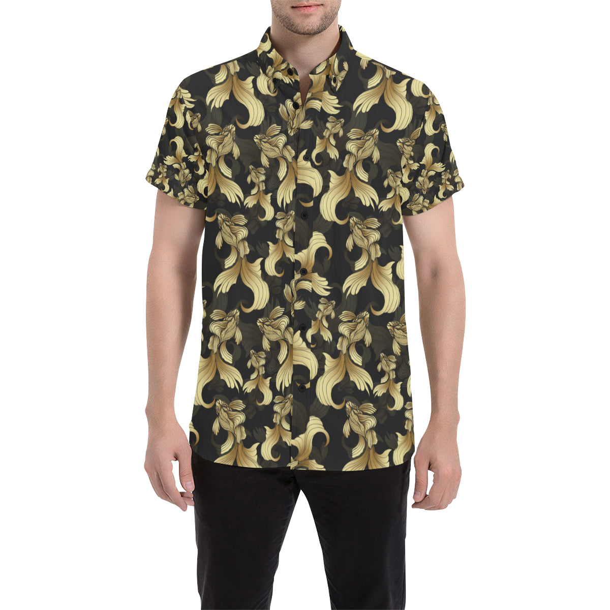 Goldfish Pattern Print Design 02 Men's Short Sleeve Button Up Shirt