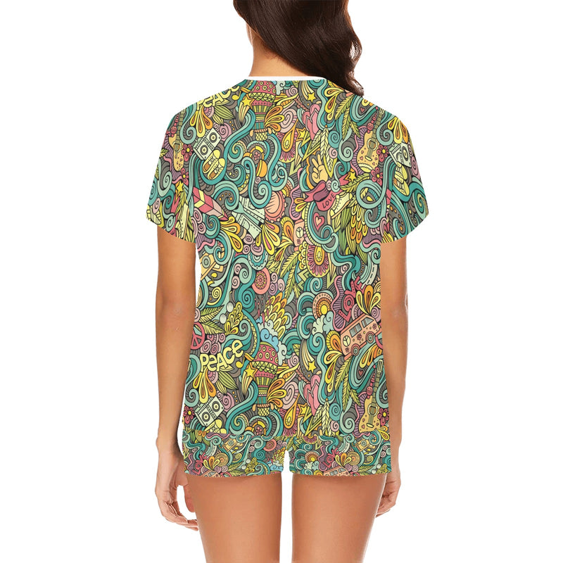 Hippie Print Design LKS302 Women's Short Pajama Set