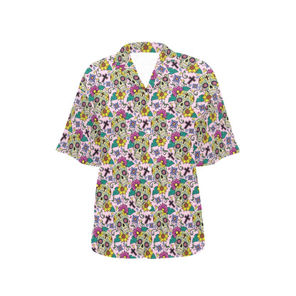Sugar Skull Print Design LKS307 Women's Hawaiian Shirt