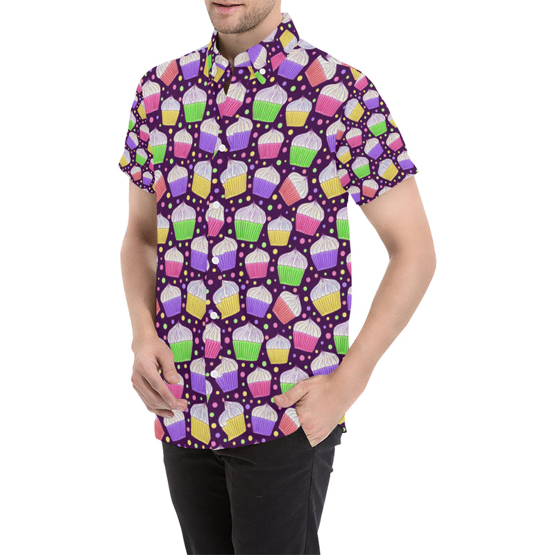 Cupcake Pattern Print Design CP07 Men's Short Sleeve Button Up Shirt