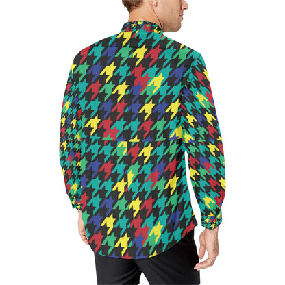 Houndstooth Colorful Pattern Print Design 02 Men's Long Sleeve Shirt