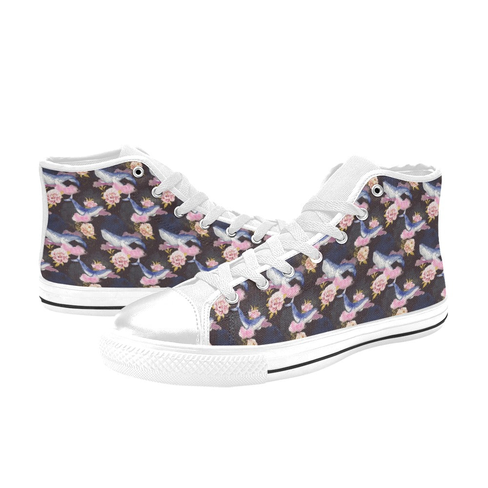 Blue Whale Print Design LKS401 High Top Women's White Shoes