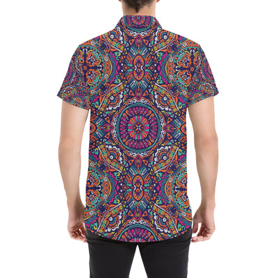 Boho Pattern Print Design 06 Men's Short Sleeve Button Up Shirt