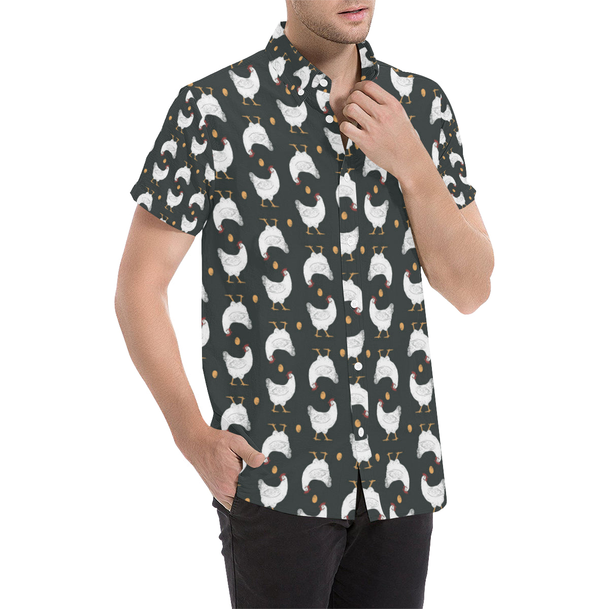 Chicken Pattern Print Design 06 Men's Short Sleeve Button Up Shirt